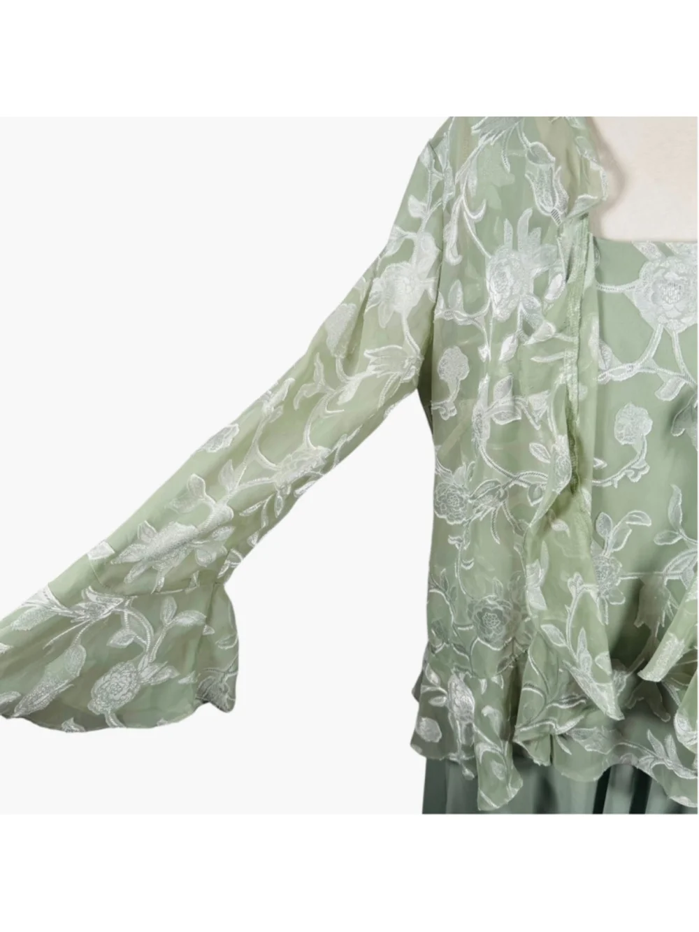 Alex Evenings Mother of the Bride Twin Skirt Set Green Embroidered Chiffon 1X - Picture 9 of 14